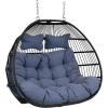 Sunnydaze Liza Loveseat Egg Chair with Gray Polyester Cushions – Black Wicker Frame – 550-Pound Capacity – 43 Inches Tall