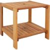 Sunnydaze Meranti Wood Adirondack Side Table for Patio – Outdoor End Table with Umbrella Hole – Teak Oil Finish – 20-Inch