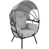 Sunnydaze Modern Luxury Egg Chair – Powder-Coated Aluminum Frame with Polyester Cushion and Retractable Canopy – Gray(Grey)