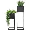Sunnydaze Modern Simplicity 8.25″ Square Metal Raised Planter Box with Legs – Set of 2 – Indoor or Outdoor Use – Black – 27″ H and 19.75″ H(Black)