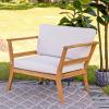 Sunnydaze Outdoor Accent Chair with Arms – Bodie Acacia Wood Club Chair for Patio – Reading Armchair with Cushions for Outside – Bone White Cushions – Set of 2(1)