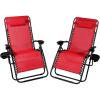Sunnydaze Outdoor XL Zero Gravity Lounge Chair with Pillow and Cup Holder Folding Patio Lawn Recliner Red Set of 2