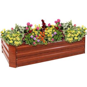 Sunnydaze 11.75″ H Raised Metal Garden Bed – Galvanized Raised Garden Bed Outdoor for Vegetables and Flowers – Woodgrain – 4′ x 2′ Rectangle