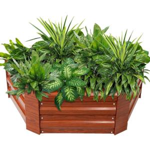 Sunnydaze 11.75″ H Raised Metal Garden Bed – Galvanized Raised Garden Bed Outdoor for Vegetables and Flowers – Woodgrain – Hexagon