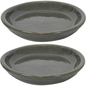 Sunnydaze 12-Inch Ceramic Plant Saucers – Plant Drip Trays for Outdoor Planter Flower Pot Drainage – Set of 2 – Imperial Blue(Gray)