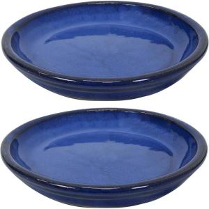 Sunnydaze 12-Inch Ceramic Plant Saucers – Plant Drip Trays for Outdoor Planter Flower Pot Drainage – Set of 2 – Imperial Blue(Imperial Blue)