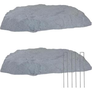 Sunnydaze 14” H Polyresin Faux Landscape Rock Cover – Lightweight Fake Rock Well Pump Cover for Outside – Gray – 2-Pack(Gray)