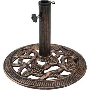 Sunnydaze 17lb Cast Iron Patio Umbrella Base – Heavy-Duty Square Metal Outdoor Market Umbrella Stand for Outside – 17-Inch – Black – Modern Geometric(Bronze)