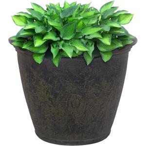 Sunnydaze 24-Inch Anjelica Large Plastic Pot for Plants – Double-Walled Outdoor Polyresin Round Planter Porch Pot with Drillable Drainage Holes – Rust – 4pk(Sable)