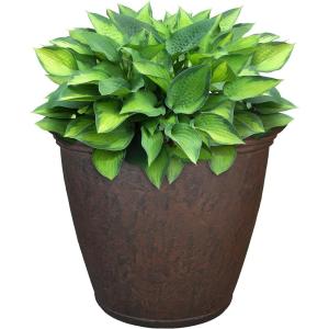 Sunnydaze 24-Inch Anjelica Large Plastic Pot for Plants – Double-Walled Outdoor Polyresin Round Planter Porch Pot with Drillable Drainage Holes – Rust – 4pk(Rust)