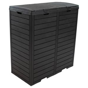 Sunnydaze 39-Gallon Patio Trash Can with Lid – Outdoor Garbage Can with Built-in Drip Tray – Weather-Resistant Resin – Light Gray(Black)