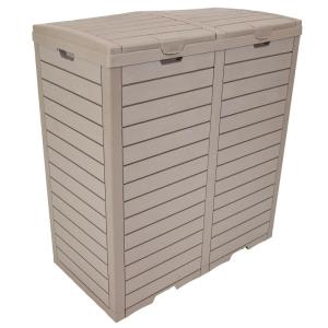 Sunnydaze 39-Gallon Patio Trash Can with Lid – Outdoor Garbage Can with Built-in Drip Tray – Weather-Resistant Resin – Light Gray(Light Gray)