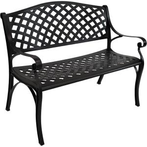 Sunnydaze 39-Inch Outdoor Bench for Patio or Park – Metal Garden Bench for Outdoors – Front Porch or Backyard Seat for Two – Black