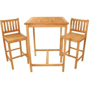 Sunnydaze 3-Piece Teak Wood Bar-Height Patio Table Set – Outdoor Bar Table and Chairs – for Balcony, Home Bar, or Deck