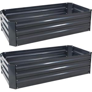 Sunnydaze 48-Inch Galvanized Steel Raised Garden Beds – Rectangle Planter for Vegetables and Flowers – Woodgrain – Set of 2(Dark Gray)
