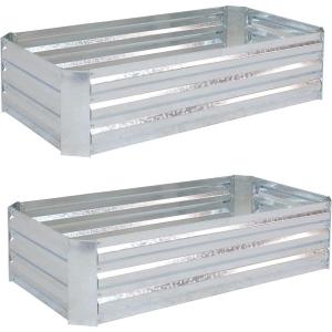 Sunnydaze 48-Inch Galvanized Steel Raised Garden Beds – Rectangle Planter for Vegetables and Flowers – Woodgrain – Set of 2(Silver)