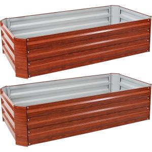 Sunnydaze 48-Inch Galvanized Steel Raised Garden Beds – Rectangle Planter for Vegetables and Flowers – Woodgrain – Set of 2(Woodgrain)