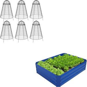 Sunnydaze 48″ W x 36″ D x 12″ H Blue Galvanized Raised Garden Bed and 6-Pack Chicken Wire Plant Protector Cages