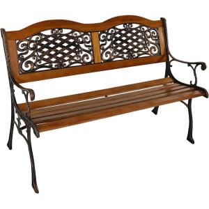 Sunnydaze 49-Inch Cast Iron and Wood 2-Person Garden Bench with Ivy Crossweave Design – 485-Pound Weight Capacity