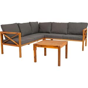 Sunnydaze 4-Piece Acacia Wood Patio Furniture Set – Edisto Outdoor Conversation Set – Wood Outdoor Furniture – Natural Gray(Natural Gray)