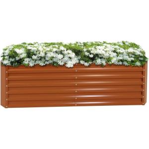 Sunnydaze 71-Inch Rectangular Raised Garden Bed – Galvalume Steel Vegetable Flower Bed Planter Kit – Silver(Brown)
