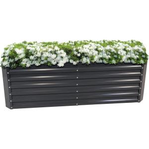 Sunnydaze 71-Inch Rectangular Raised Garden Bed – Galvalume Steel Vegetable Flower Bed Planter Kit – Silver(Dark Gray)