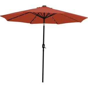 Sunnydaze 9 ft Outdoor Patio Umbrella with Solar Lights – Polyester LED Table Market Umbrella with Push-Button Tilt and Crank – Beige(Burnt Orange)