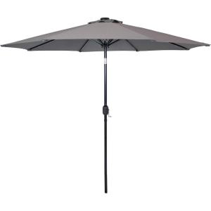 Sunnydaze 9 ft Outdoor Patio Umbrella with Solar Lights – Polyester LED Table Market Umbrella with Push-Button Tilt and Crank – Beige(Gray)