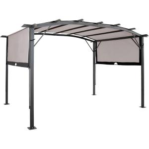 Sunnydaze 9′ x 12′ Outdoor Pergola with Retractable Canopy – Outdoor Patio Pergola with Retractable Sun Shade Cover for Deck – Gray(Gray)