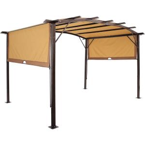 Sunnydaze 9′ x 12′ Outdoor Pergola with Retractable Canopy – Outdoor Patio Pergola with Retractable Sun Shade Cover for Deck – Gray(Tan)