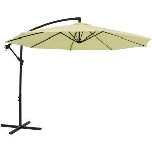 Sunnydaze 9.5-Foot Cantilever Umbrella with Air Vent, Cross Base, and Crank – Polyester Shade and Steel Pole(Pale Buttercup)