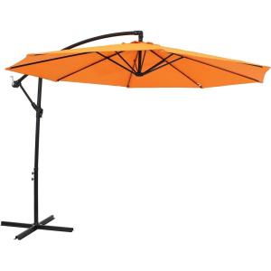 Sunnydaze 9.5-Foot Cantilever Umbrella with Air Vent, Cross Base, and Crank – Polyester Shade and Steel Pole(Tangerine)