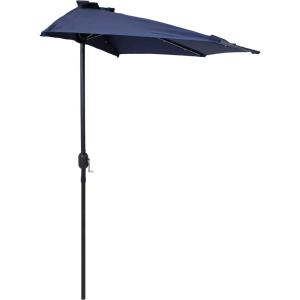Sunnydaze 9-Foot Half Patio Umbrella with Solar LED Lights(Navy Blue)
