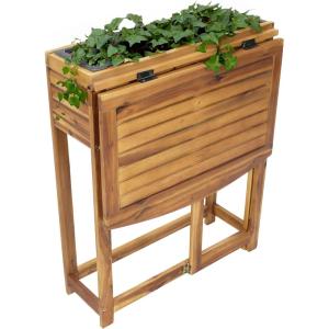 Sunnydaze Acacia Wood Raised Garden Bed with Shelf – Space-Saving Folding Tabletop with 40 lb Capacity – Gray(Natural)