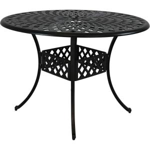 Sunnydaze Decorative Crossweave Cast Aluminum Patio Dining Table with Umbrella Hole – 41-Inch Diameter