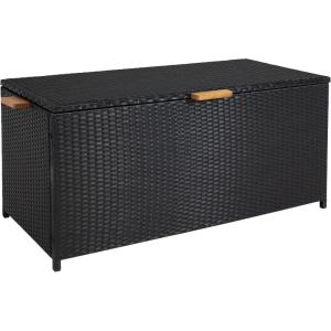 Sunnydaze Faux Wicker Storage Box – Outdoor Deck Box with Handles – 75-Gallon Front Door Package Delivery Box with Hinged Lid – Black(Black)