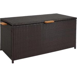 Sunnydaze Faux Wicker Storage Box – Outdoor Deck Box with Handles – 75-Gallon Front Door Package Delivery Box with Hinged Lid – Black(Brown)