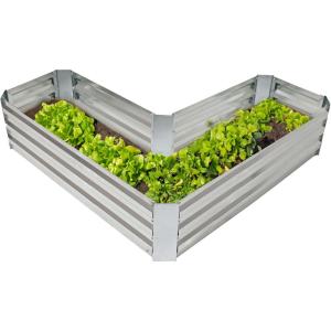 Sunnydaze Galvanized Raised Garden Bed – Metal Raised Bed for Gardening – Outdoor Planter Box for Flowers, Plants, and Vegetables – Silver – 12” H L-Shaped