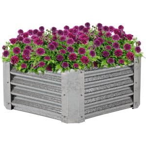 Sunnydaze Galvanized Raised Garden Bed Outdoor – Metal Planter Box for Gardening Vegetables and Plants – 16″ H Hexagon – Silver(Silver)
