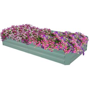 Sunnydaze Galvanized Steel Rectangular Raised Garden Bed – for Flowers, Plants, and Vegetables – Green – 4 x 8 ft(Green)