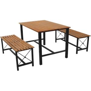 Sunnydaze Indoor or Outdoor 3-Piece Dining Table Set – European Chestnut Patio Dining Table with Benches – 47.25-Inch x 15.25-Inch
