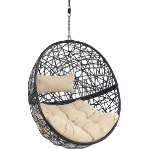 Sunnydaze Jackson Resin Wicker Hanging Egg Chair – 265-Pound Weight Capacity – Removable Cream Polyester Cushions(Cream)