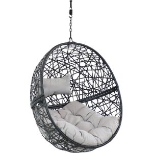 Sunnydaze Jackson Resin Wicker Hanging Egg Chair – 265-Pound Weight Capacity – Removable Cream Polyester Cushions(Grey)