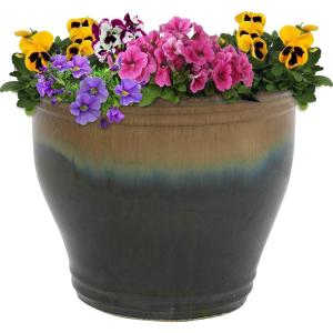 Sunnydaze Large Ceramic Plant Pot – Round Outdoor Glazed Ceramic Planter Pot with Drainage – Studio – Imperial Blue – 18.5″(Forest Lake Green)