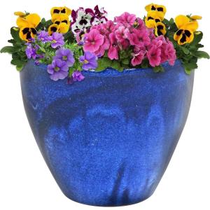 Sunnydaze Large Ceramic Plant Pot – Round Outdoor Glazed Ceramic Planter Pot with Drainage – Studio – Imperial Blue – 18.5″(Imperial Blue)