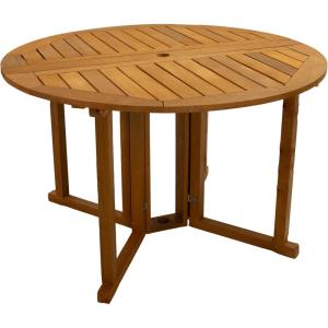 Sunnydaze Malaysian Hardwood Folding Gateleg Patio Dining Table with Teak Oil Finish – 4-Person Space-Saving Round Outdoor Table – 47.25” D x 29″ H