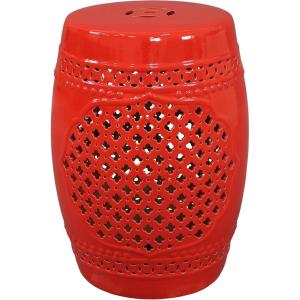 Sunnydaze Marrakesh Ceramic Garden Stool Side Table with Lattice Design – Indoor or Outdoor – 17.75-Inch – Red Glazed Finish(Red)