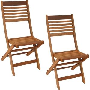 Sunnydaze Meranti Wood Outdoor Folding Patio Chairs – Set of 2 – Teak Oil Finish