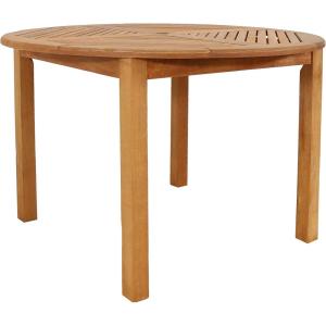Sunnydaze Meranti Wood Round Outdoor Dining Table with Umbrella Hole – Round Patio Table – Teak Oil Finish – 42-Inch