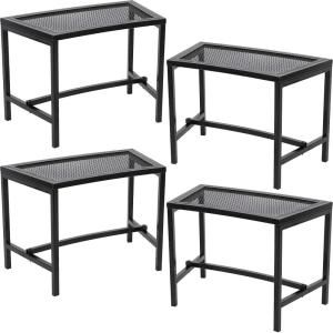 Sunnydaze Mesh Outdoor Curved Bench – Metal Patio Bench Set – Heavy-Duty Outdoor Seats for Backyard or Fire Pit – Black – Set of 4(4)